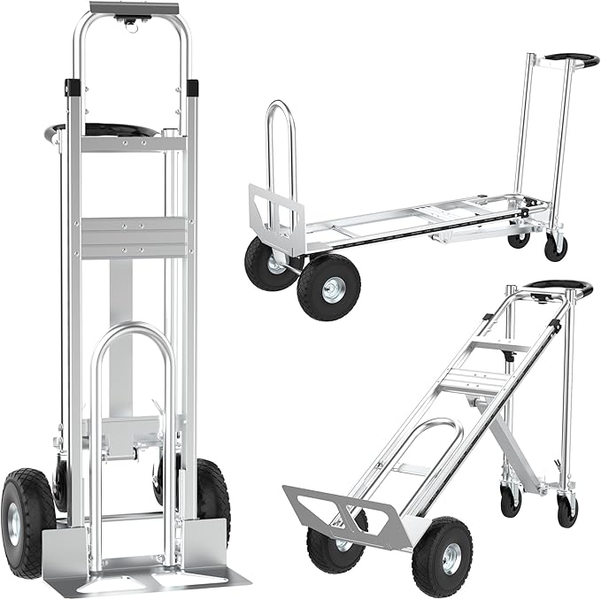 3 in1 Convertible Hand Truck, Folding Aluminum Hand Trucks 880lb Load Appliance Dolly, Heavy Duty Dolly Cart Converts Platform Cart, Portable Cart Luggage,Travel,Moving,Shopping,Office Use (Silver)