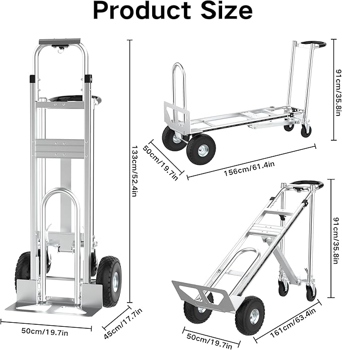3 in1 Convertible Hand Truck, Folding Aluminum Hand Trucks 880lb Load Appliance Dolly, Heavy Duty Dolly Cart Converts Platform Cart, Portable Cart Luggage,Travel,Moving,Shopping,Office Use (Silver)